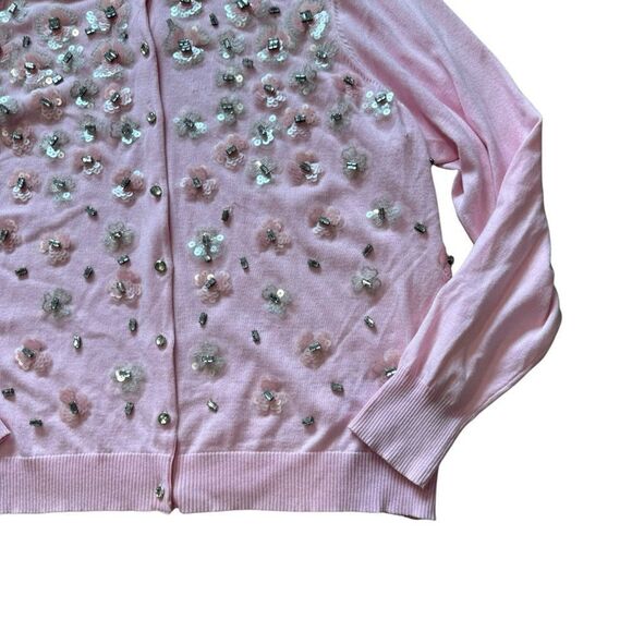 Izaac Mizrahi Pink Floral Beaded Sequin Cardigan Sweater - Picture 5 of 7